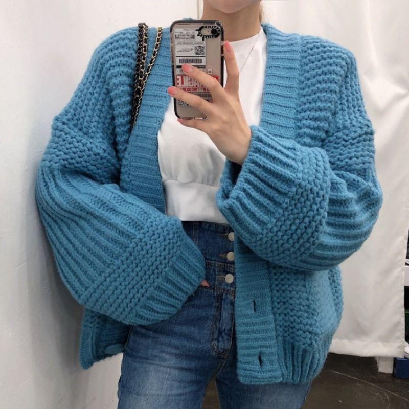 Autumn and Winter All-match New Retro V-neck Button Loose Long-sleeved Knitted Cardigan Sweater Women's Fashion Casual