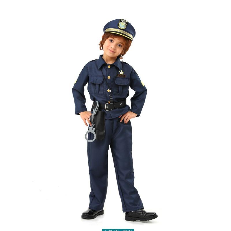 Kids Police Suit Boy Cosplay Kids Military Uniform Show Halloween Party Costume
