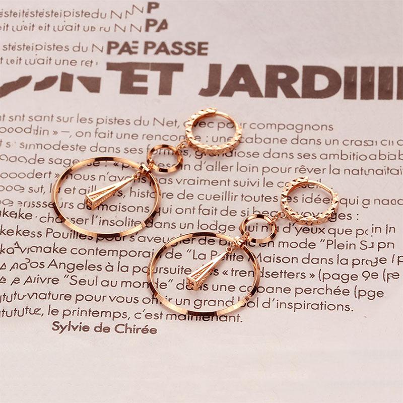 Exquisite Russian Purple Gold Round Pillar Hollow Earrings Rose Gold Plated Generous Round Earrings Jewelry Women (rose gold plated pair)