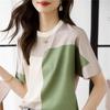 Französischer Stil Leichter Luxus Sommer Damen Rundhals Patchwork Kontrastfarbe Maulbeerseide Mode Kurzarm T-Shirt Tops