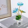 Kertari K9 Crystal Glass Lotus Flower Metal Lotus Leaf Artificial Flower Home Decor Ornament Crystal Lotus Good Luck Feng Shui Item Never Withers