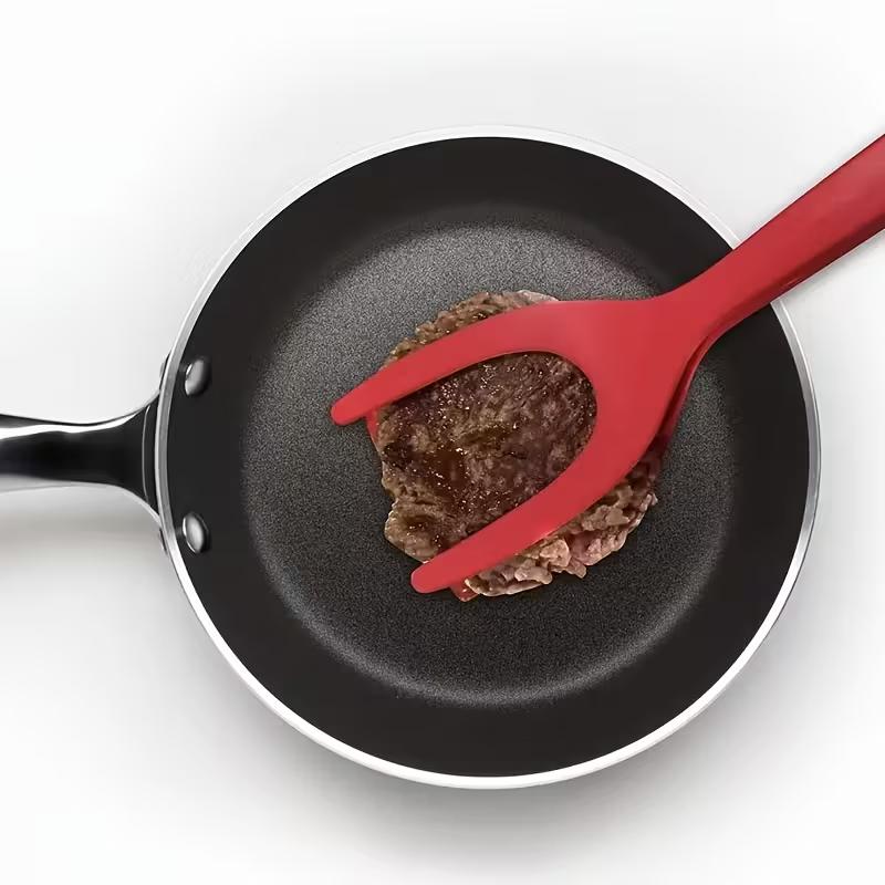 Spatule Pince Multifonction Antiadhésive 2-en-1 Spatule en Silicone Pince à Saisir et Retourner Résistante à la Chaleur Cuisine Maison Cuisson Steak Crêpe Œuf Spatule Pince