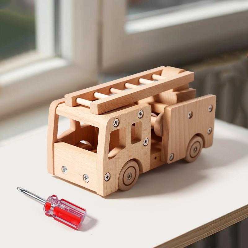 Wooden Car Train Fire Truck Assembly Toy Car Set For Kids Educational Transportation Play