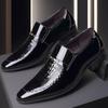 Men's Plus Size Crocodile Pattern Patent Leather Business Slip-On Shoes, Pointed Toe, Shiny Finish