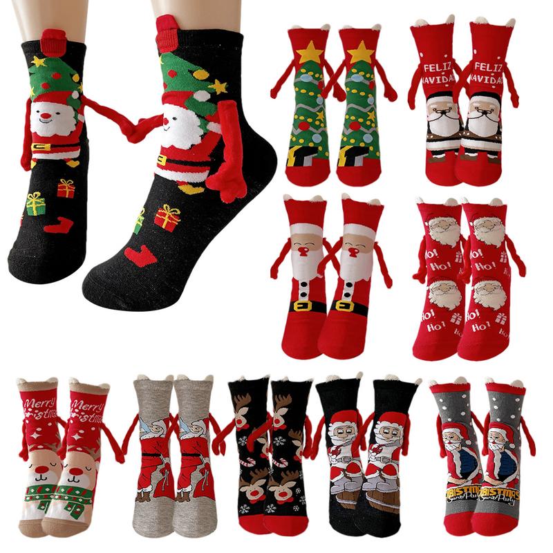 Women's Autumn Winter Socks Mid Tube Sock Hand In Hand Christmas Sock Couple Magnetic Pull Cute Christmas Sock Magnet Tube Socks