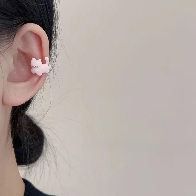 Femei Minunat Desene Animate Pisică Cercei Clip în Formă de U Fals Piercing Coreean Delicat Negru Alb Pisică Cercel Bijuterii Accesorii