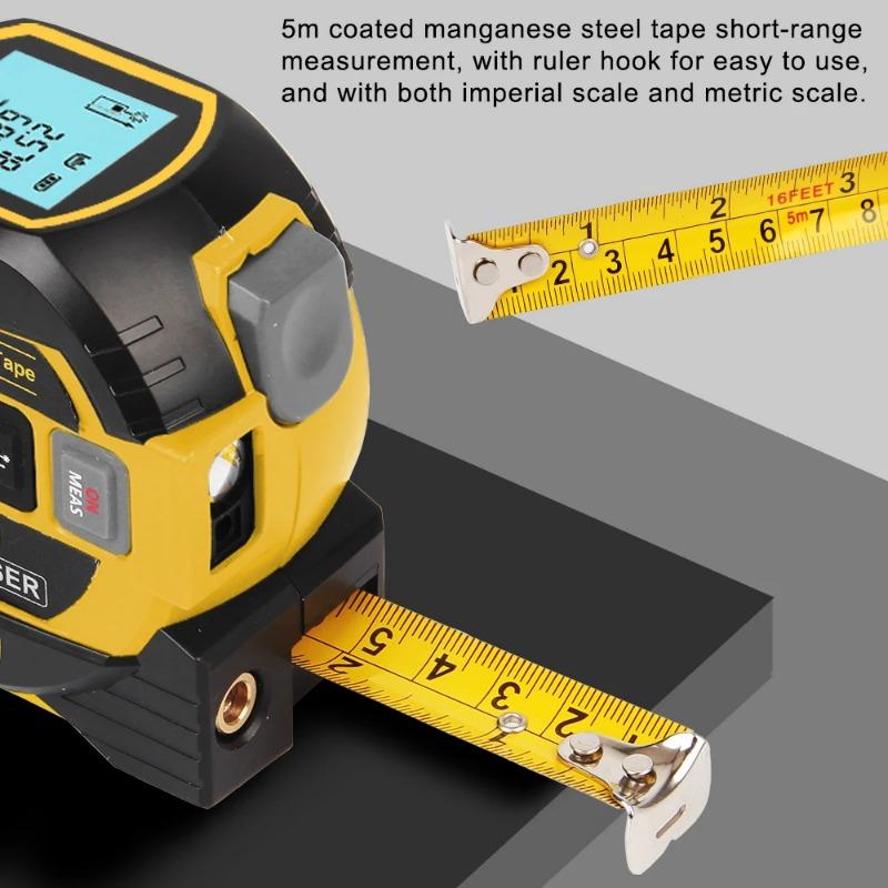 3 in 1 Laser Rangefinder 5M Tape Measure Ruler LCD Display with Backlight Distance Meter Building Measurement Device
