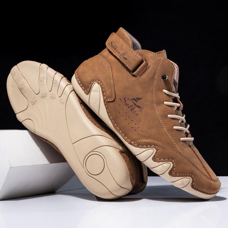New Autumn and Winter Men's Octopus Doudou Shoes Korean Version Breathable High-top Handmade Large-size Leather Shoes Men's Explosion
