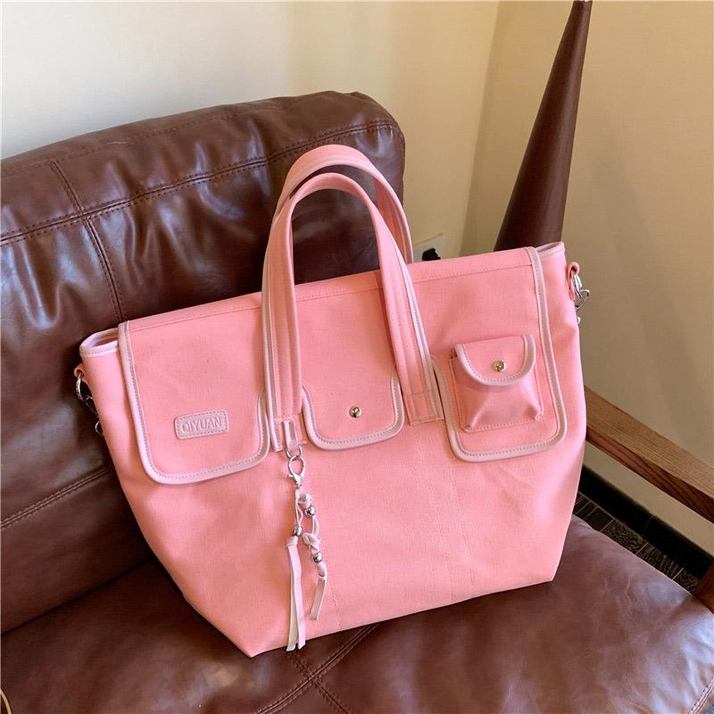 

Japanese Canvas Bag Brand Fashi Creative Design Large Capacity Ctrast Color Stitching Shoulder Bag Commuter Travel Tote Bag розовый