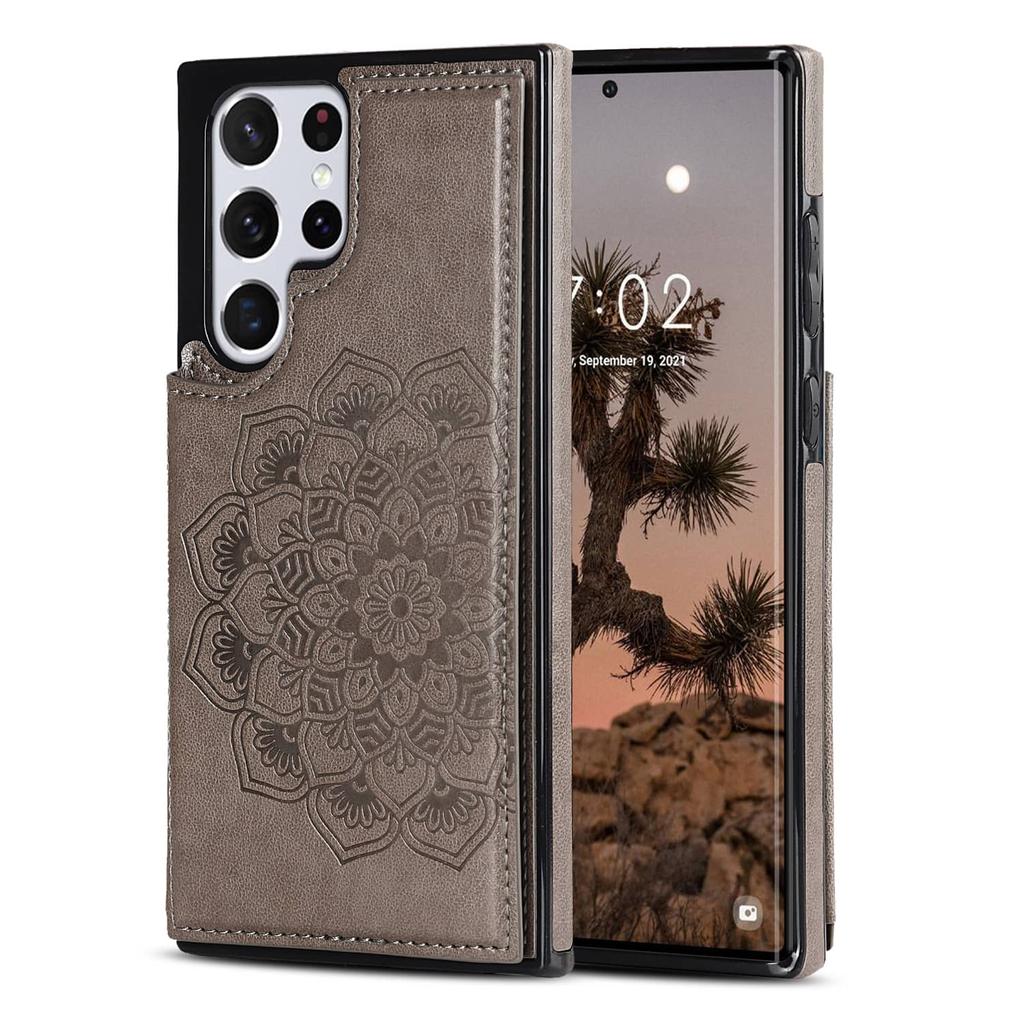 Suitable for Samsung Galaxy S7 S8 S9 S10 S20 S21 S22 Ultra Case with Card Holder, Flower Magnetic Buttons Protective Wallet Case