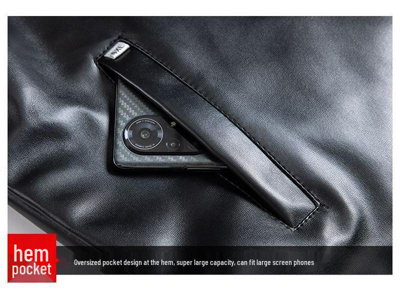 Leather Jacket and Pants Set: Fleece-Lined, Windproof, Waterproof, Oil-Resistant - Ideal for Drivers and Delivery Workers in Winter