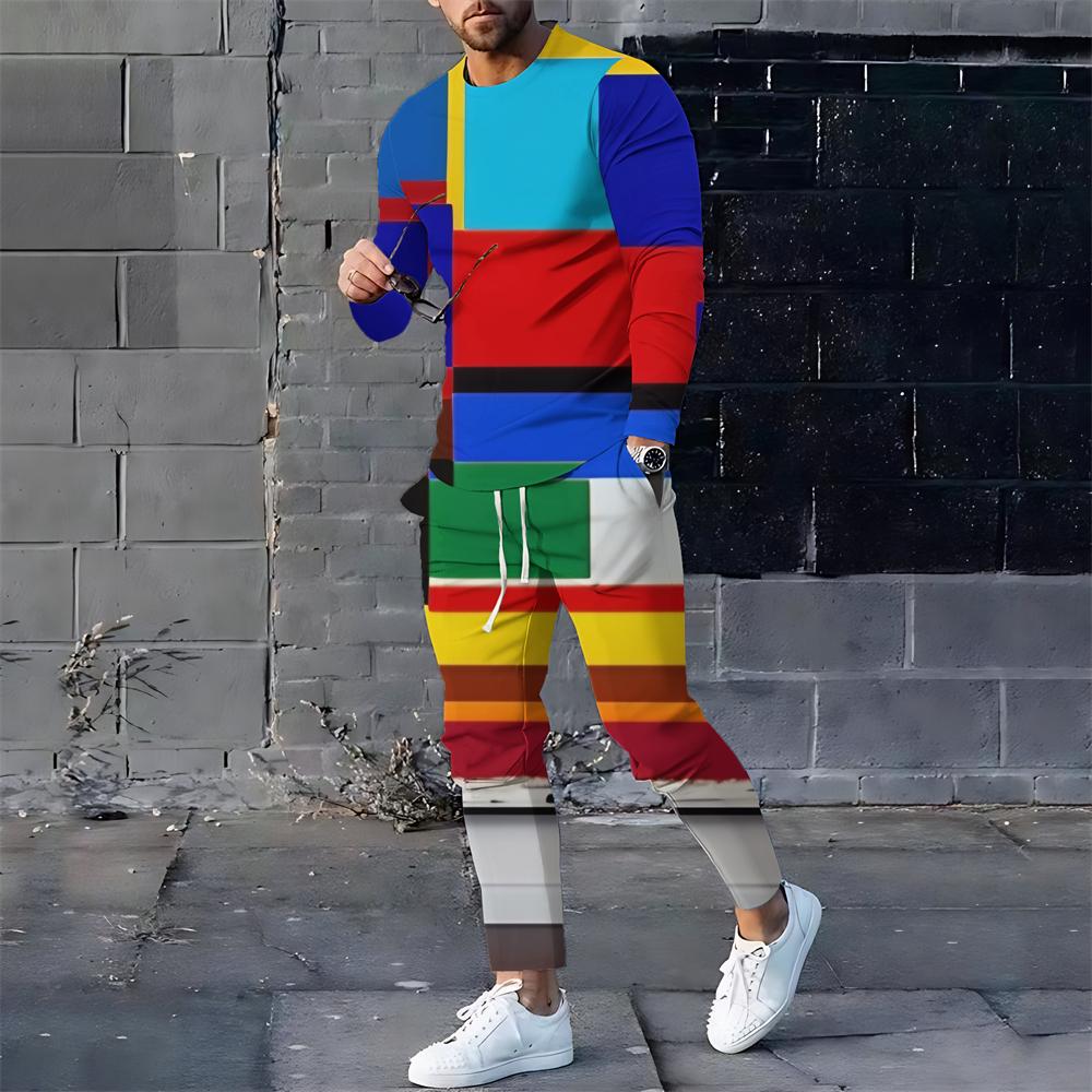 

Чоловічі спортивні костюми Весна та осінь Комплекти з 2 предметів Спортивний костюм Футболки з довгим рукавом + довгі спортивні штани Чоловічі топи Футболки Модний чоловічий одяг 4XL
