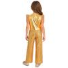 Kids Jazz Dance Costume Set Sequin Embellished Cap Sleeve V Neck Asymmetrical Hem Zip Vest with Elastic Waist Pants for Stage Competition