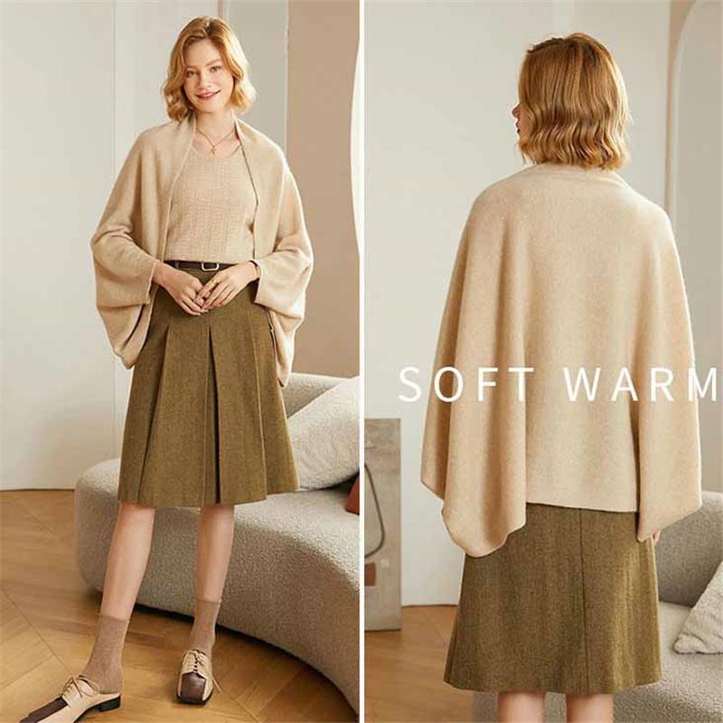 Extra Large 100% Wool Scarf Wrap, 130x70cm Women's Winter Shawl Cape Poncho