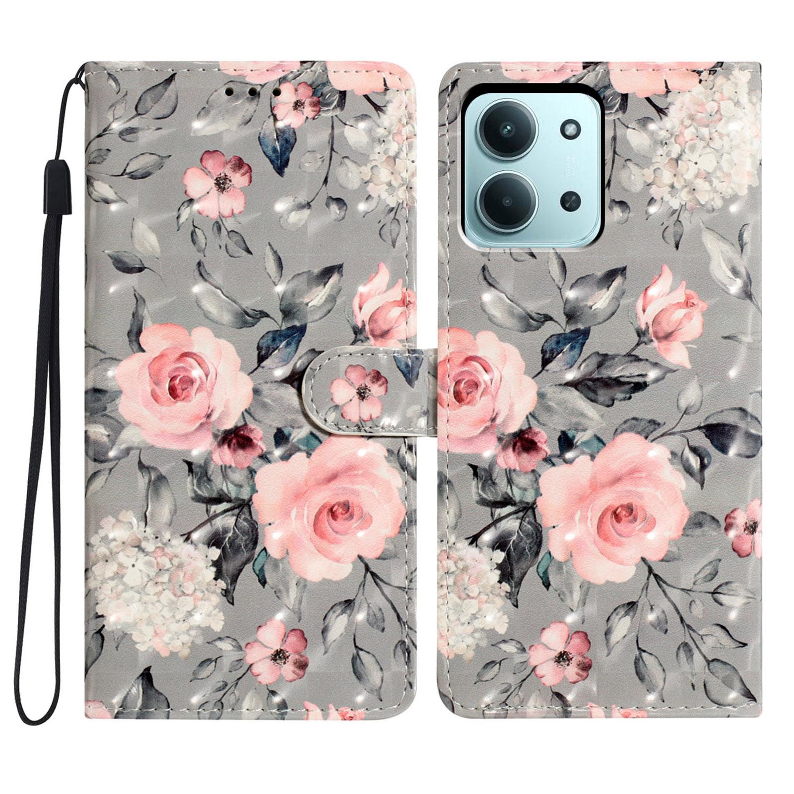 

Для Xiaomi Redmi 15C 5G (Європа) (173 мм)/15C 4G (Європа) (173 мм) Чохол PU Шкіряний Гаманець Чохол для Телефону 3D Друк Візерунка Flowers