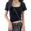 Sommer Kurz-T-Shirt für Damen Unifarben 2024 Neu Hochtailliert Schlank Schlank Hot Girl Vielseitiges Kurzarm Square Neck Top Trendy