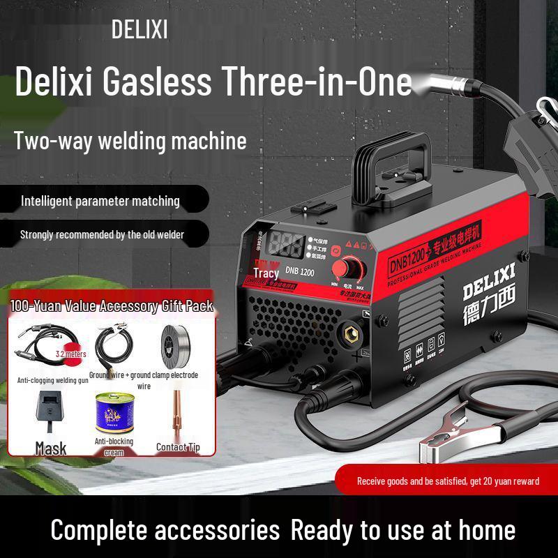 Delixi 220V Gasless MIG Welder 1200: Three-in-One Household Industrial Electric Welding Kit