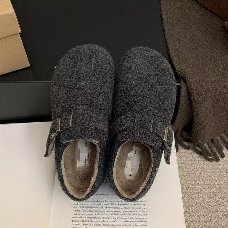 Mori Outer Wear Fluffy Shoes New Autumn and Winter Retro Round Head Felt Piled Birkenstocks