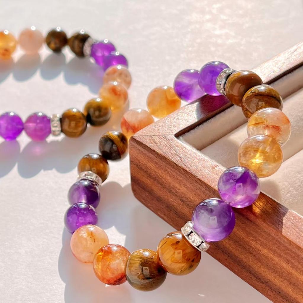 Retro Natürliche Honigmilch Abdeckung Citrin Amethyst Tigerauge Armband Basis Pendlerarmband