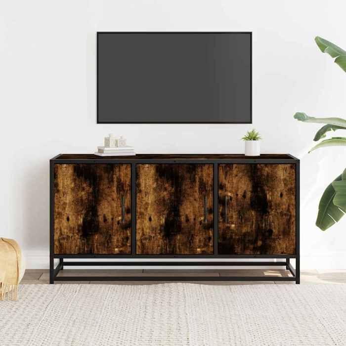 VidaXL Meuble TV chêne fumé 100x35x50 cm bois d'ingénierie et métal, banc TV, meuble hifi, centre de divertissement, buffet 848831