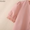 ZANZEA Dam Casual Rund Hals Sommar Kortärmad Blus