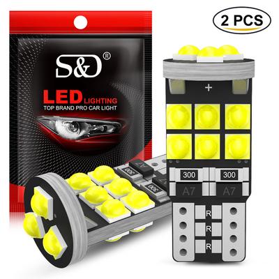 2Pcs Canbus T10 W5W 168 194 LED Bulbs 15SMD 3030 Chips Car License Plate Lights Reading Map Dome Lamp 12V 6000K White