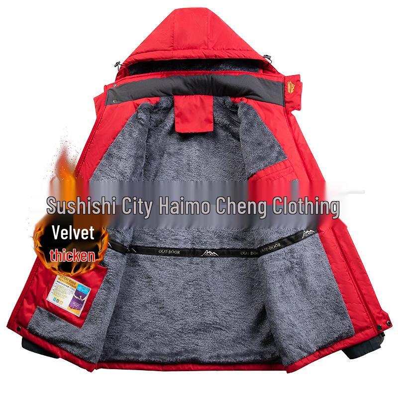 Men's Plus Size Hooded Winter Jacket: Thickened Velvet, Warm Cotton Coat for Outdoor Mountaineering