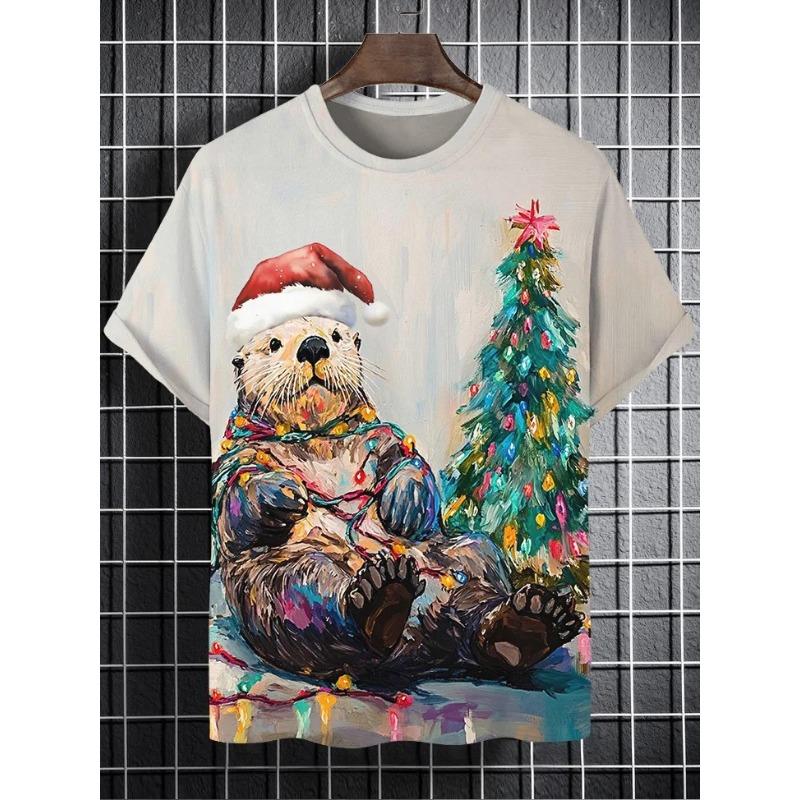 Herren Tier Lustige Katze Bedrucktes T-Shirt Kurzarm T-Shirt Tops 3D-Druck O-Ausschnitt Shirts Party Sommer Lässig Herrenbekleidung