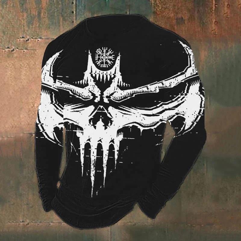 Men's Retro Viking Norse Mythology Totem 3D Printed Casual T-shirts Round Neck Fashionable Long Sleeved T-shirts