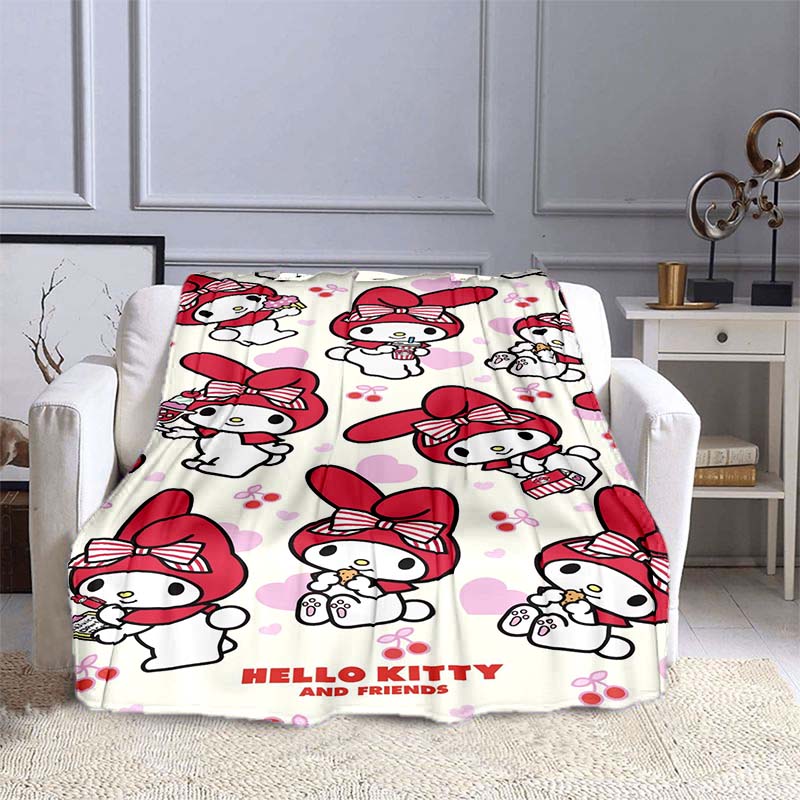 This 3D Adorable My Melody and Cinnamoroll Cartoon Flannel Blanket Is Comfortable and Soft, Suitable for Use In Bedrooms, Beds,