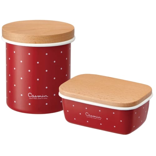 Skater Enamel Butter Case Wooden Lid 500ml Casmin Red ENBT5-A
