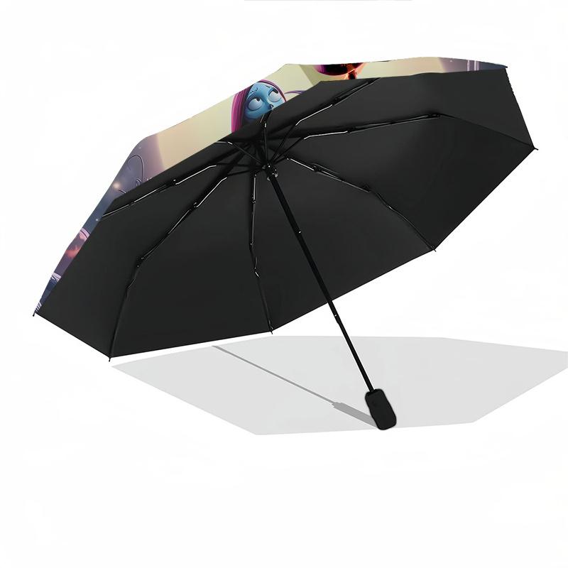 Jack Skellington, Sally Automatic Opening and Closing Umbrella - 8 Ribs Portable Folding Umbrella with Plastic Handle, Suitable for Leisure