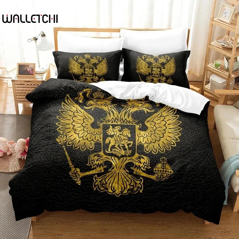 

3D Print Russian Flag State Insignia Bedding Set Duvet Cover Bed Set Quilt Cover Pillowcase Comforter king Queen Size Boys Adult EU Single 135x200cm
