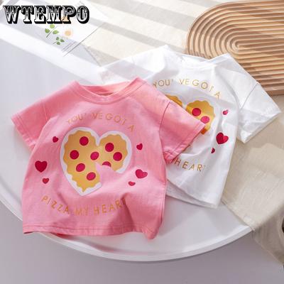 Kinderbekleidung Mädchen Kurzarm-T-Shirt Love-Aufdruck Baby Mädchen Sommer Rundhals Western-Stil Basisshirt