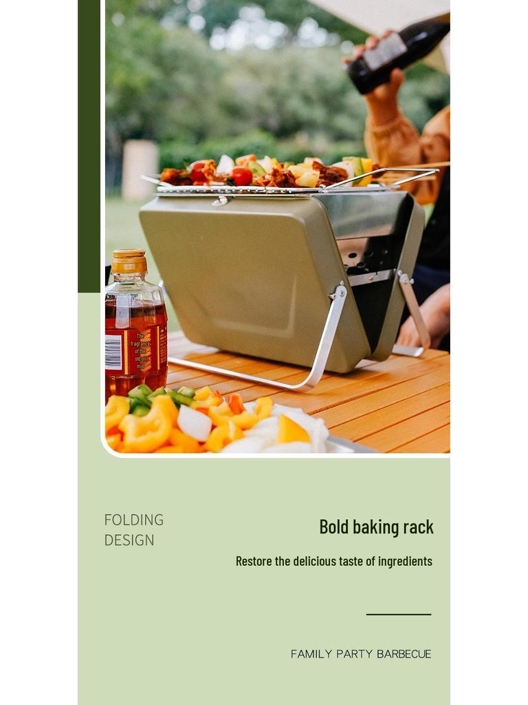 Portable Folding Outdoor Barbecue Grill & Utensils Set