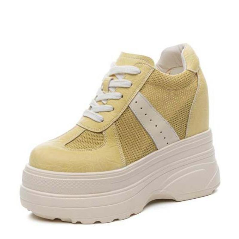 Fashion 11CM Air Mesh Microfiber Leather Platform Wedge High Brand Women Sandals Breathable Flats Chunky Sneakers Hollow Casual Shoes