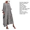 O-Neck Batwing Sleeves Women Dress Pockets Ankle Length Fine Sewing Retro Striped Print