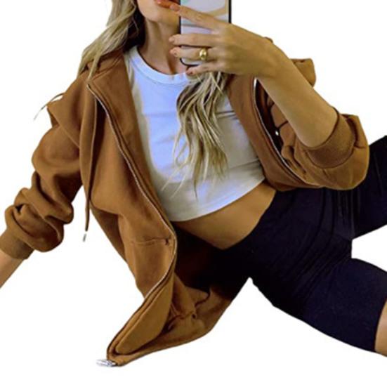 Женское пальто с капюшоном и длинным рукавом на молнии — фото 10