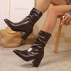 Übergröße 35-42 Spitz zulaufend Gefaltet Hoher Absatz Mode Plüsch Knöchelhohe Stiefel 2026 Winter Klobiger Absatz Kurze Stiefel für Damen Botas Mujer