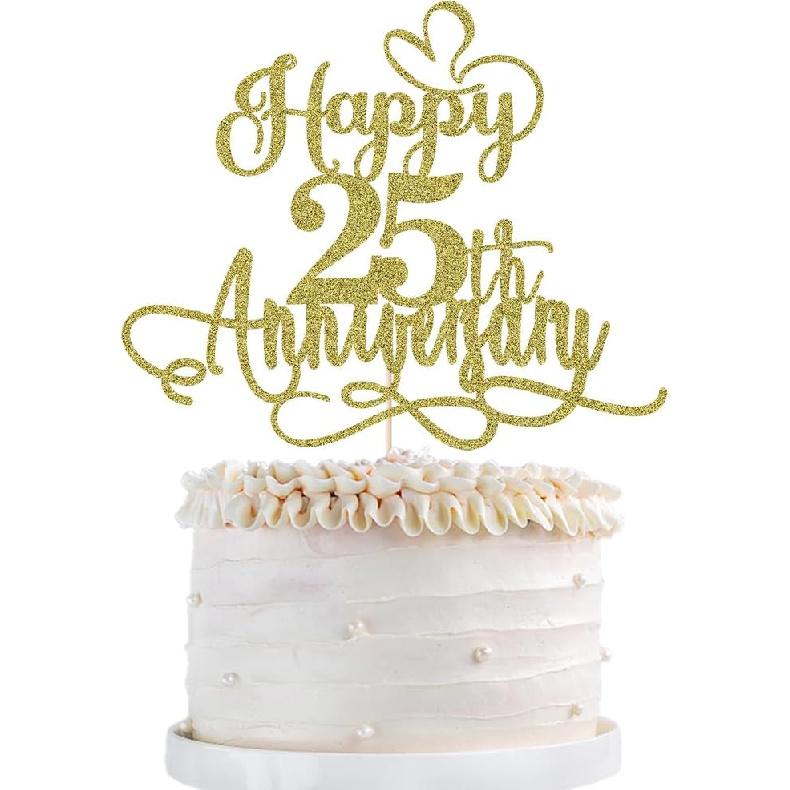 Black gold Happy 50th Anniversary Cake Toppers- 50 Wedding Anniversary Party Decoration Ideas,Birthday Cake Decorations,50th Anniversary Gold Happy 25 Anniversary