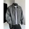 Mens Vintage Washed PU Leather Jacket With Metal Pin Detail Loose Fit Long Coat