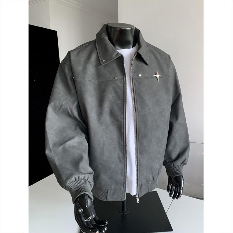 Mens Vintage Washed PU Leather Jacket With Metal Pin Detail Loose Fit Long Coat