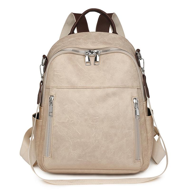 Soft Leather Versatile Backpack Women's Large-capacity New Simple Student Schoolbag Casual Retro Hand Shoulder Bag