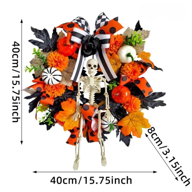 Halloween Skull Wreath Gothic Garland Creepy Decor Pendant For Front Door,Porch,Window, Indoor Outdoor Home Halloween Decor