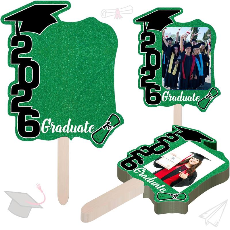 12Pcs Class Of 2026 Grad Photo Props Blank Diy Photo Frame Graduation Party Souvenirs Graduation Cutout Face Fans With Handle