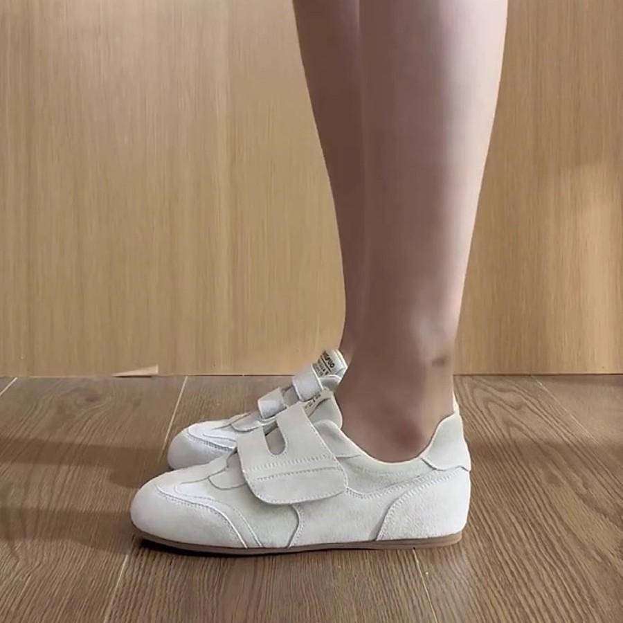 Cowhide version~ retro German training shoes women's new single shoes round head flat baseplate shoes Velcro casual sports shoes children