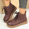 2025 New British-style lace-up ankle boots for women, round-toed flat, large-sized, anti-slip and comfortable ankle boots