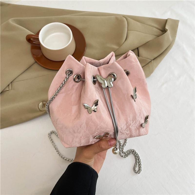 Stylish Black White Pink And Silver Trendy Crossbody Bucket Bag For Women