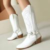 Fashion Plus Size 48 Women's Western Cowboy Boots High Heels Retro Western Boots Embroidery Shoes