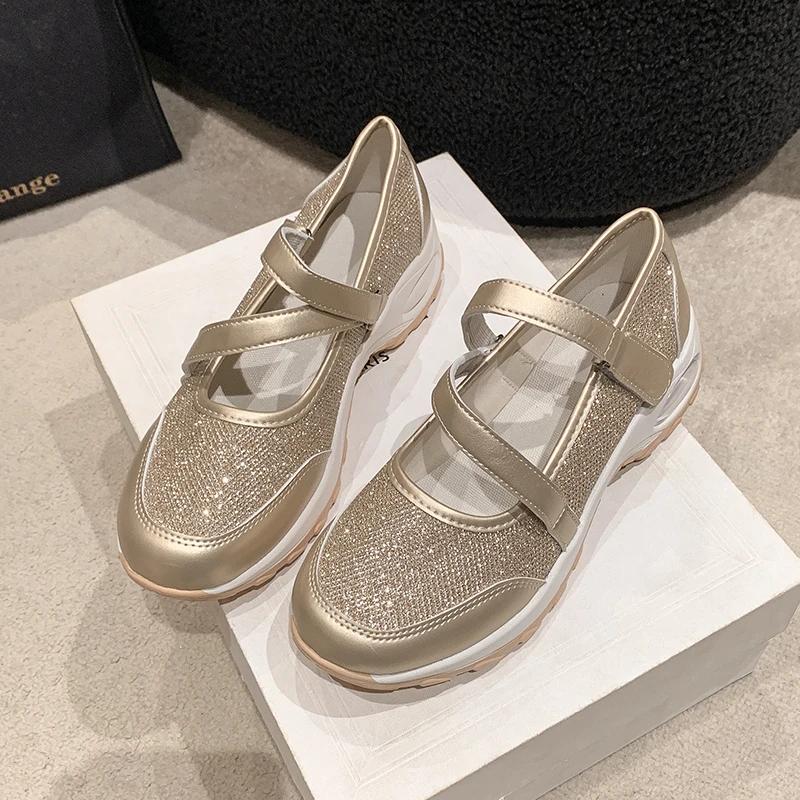 Fashion Women's Platform Sandals Fashion Sequins Fabric Shallow Mesh Casual Shoes Thick-soled Cushion Sports Shoes Daily Walking Shoes